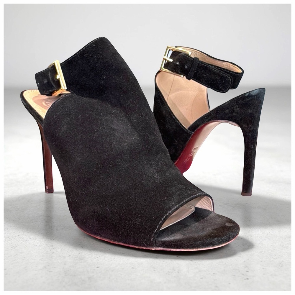 Tory Burch Brittania 100mm Suede Sandals – Black – Size 9.5